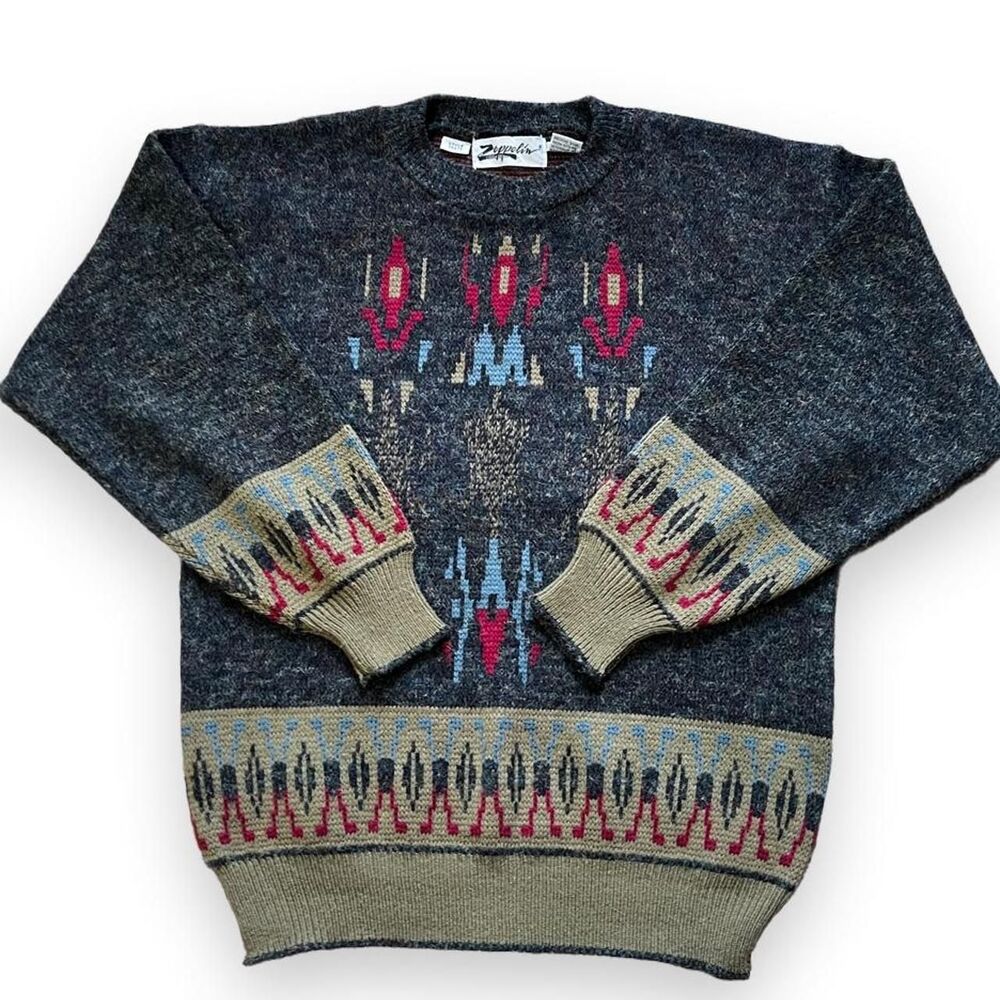 Zeppelin Geometric Wool Blend Sweater M 90s Southwestern Grandpa Core